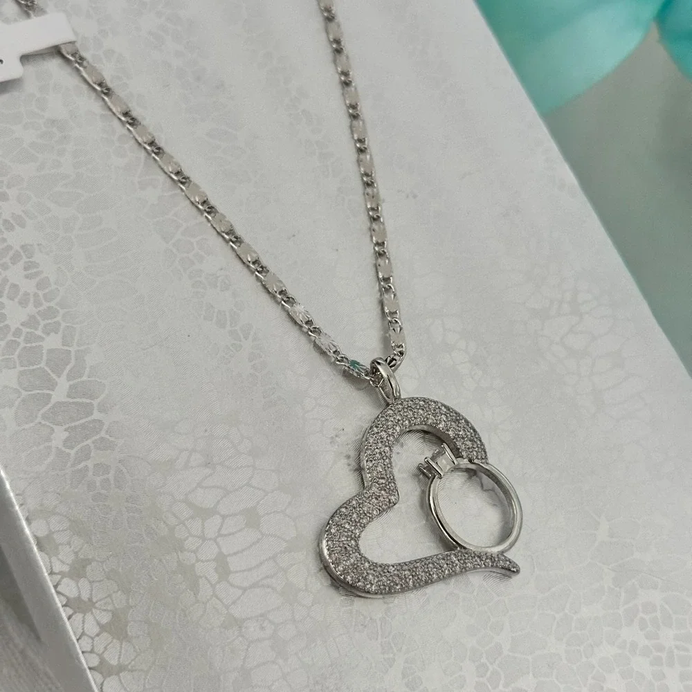 18K Silver Gold Plated‎ Womens Heart-Ring Necklace Chain Pendant Oro Laminado